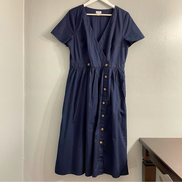 J.Crew Rosina Poplin Button Front Wrap Dress Navy, Size 12 midi lenght cotton - Picture 5 of 13